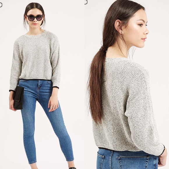 Topshop Sweaters - Topshop gray cropped sweater with black trim